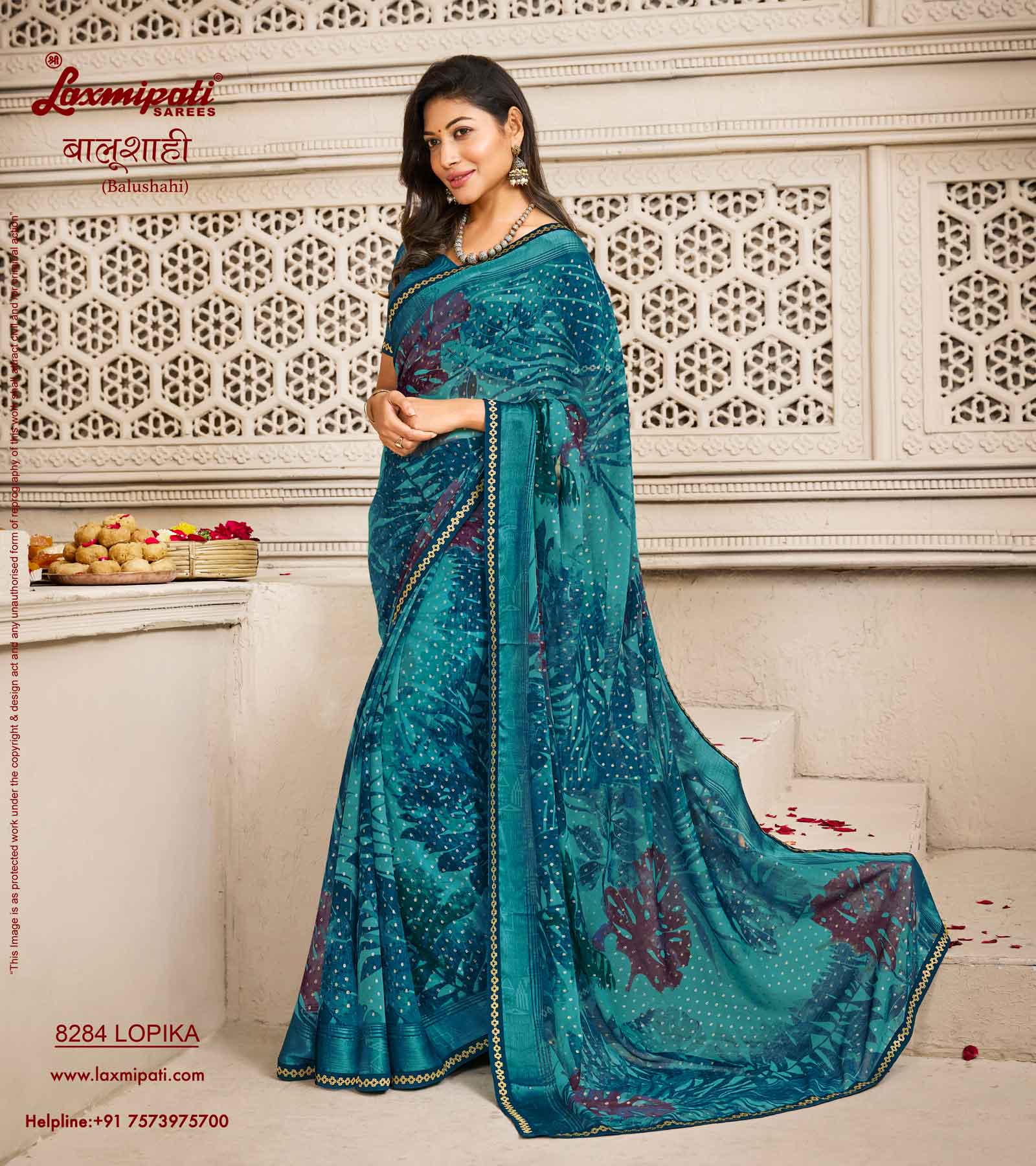 Laxmipati Balushahi 8284 Georgette Satin Border Rama Saree