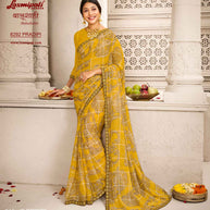 Laxmipati Balushahi 8292 Chiffon Checks Mustard Saree
