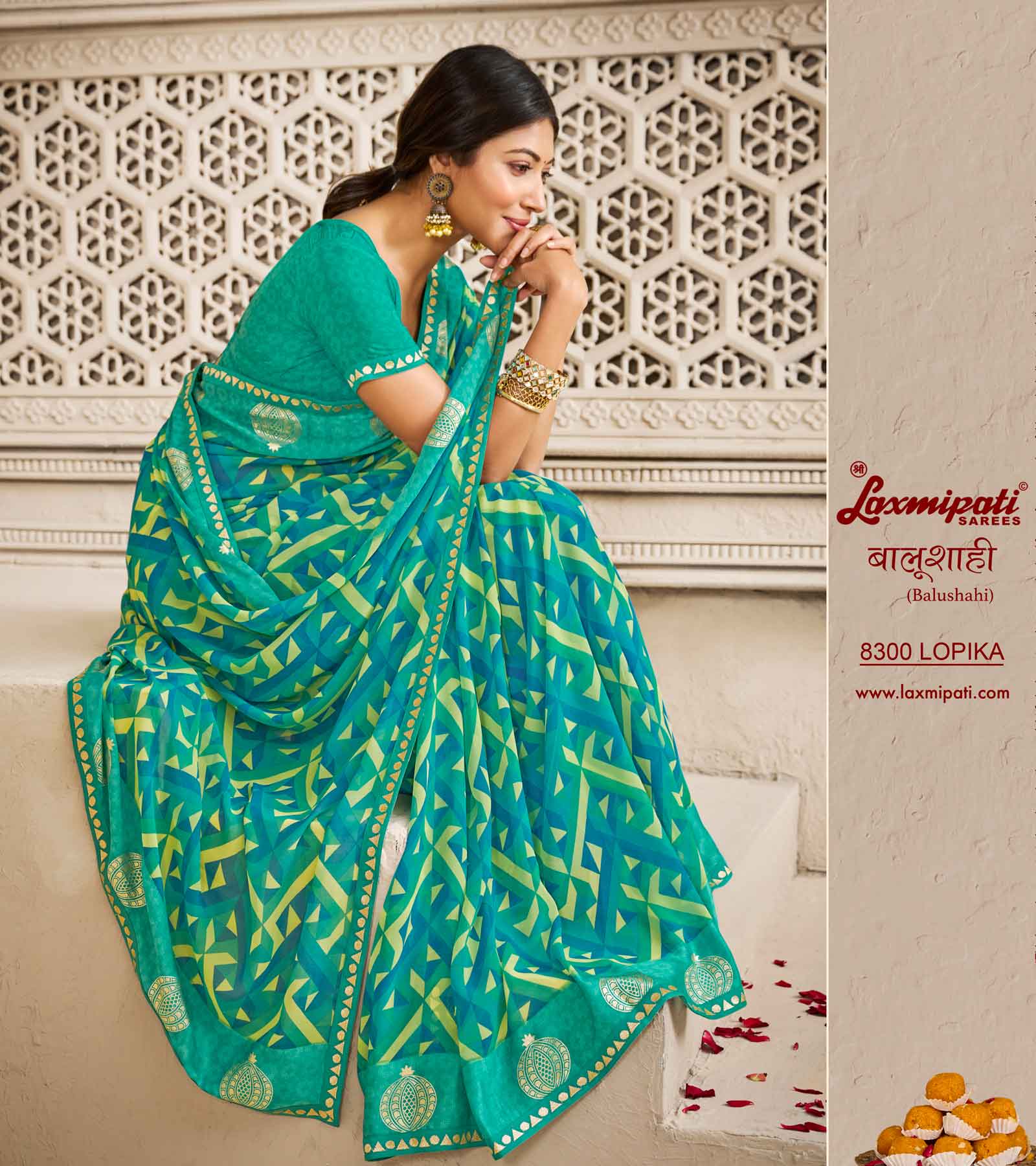 Laxmipati Balushahi 8300 Georgette Satin Firozi Saree