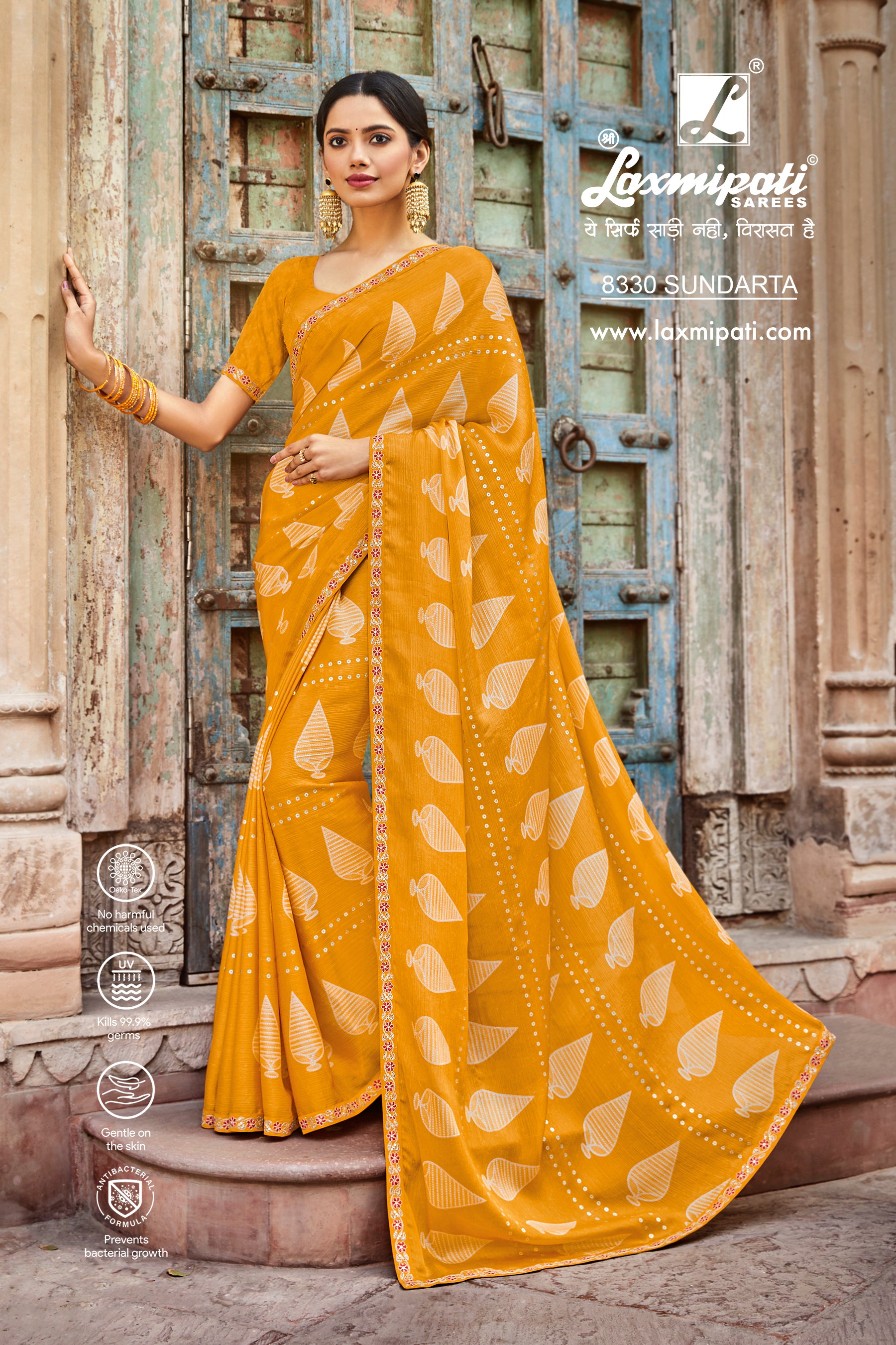 Laxmipati Janki 8330 Chiffon Tasab Mustard Saree