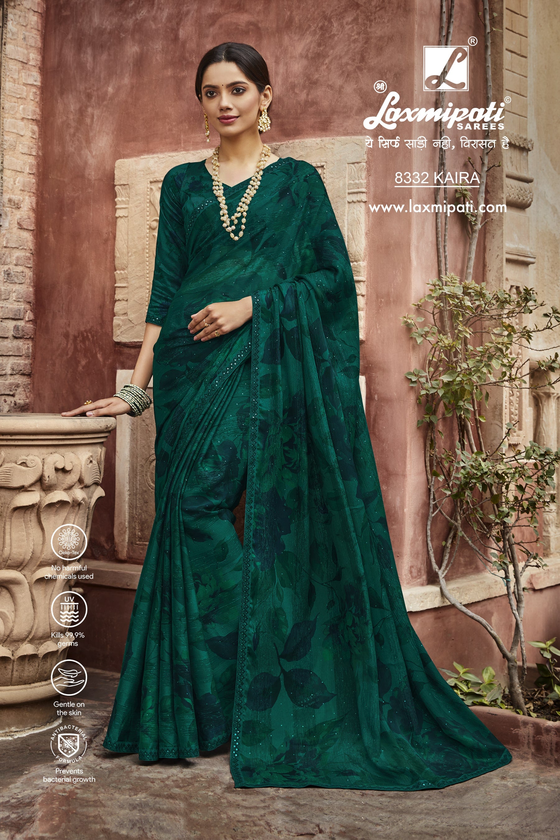 Laxmipati Janki 8332 Chiffon Tasab Patta Bottle Green Saree