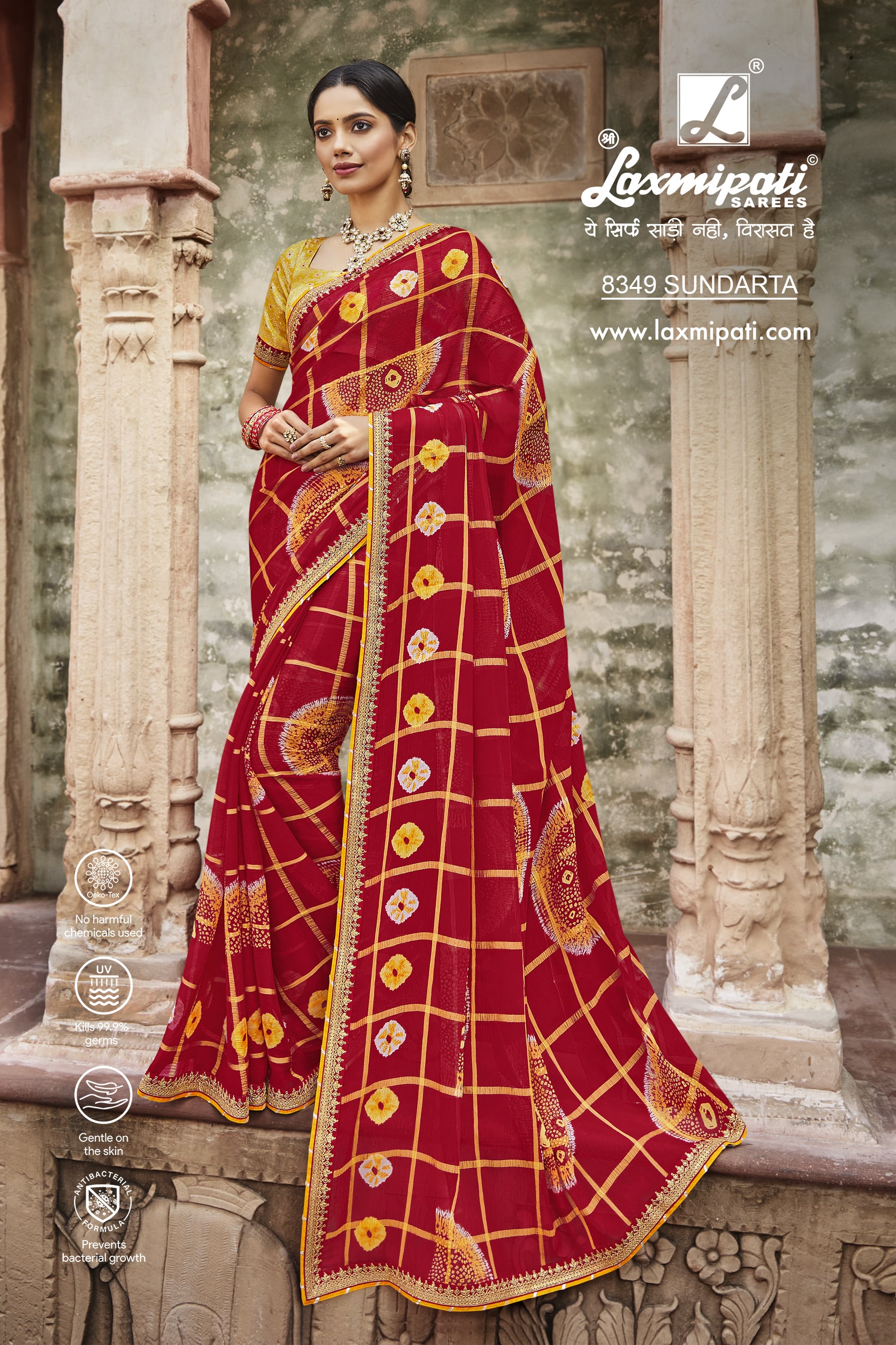 Laxmipati Janki 8349 Chiffon checks Red Saree