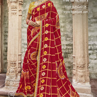 Laxmipati Janki 8349 Chiffon checks Red Saree