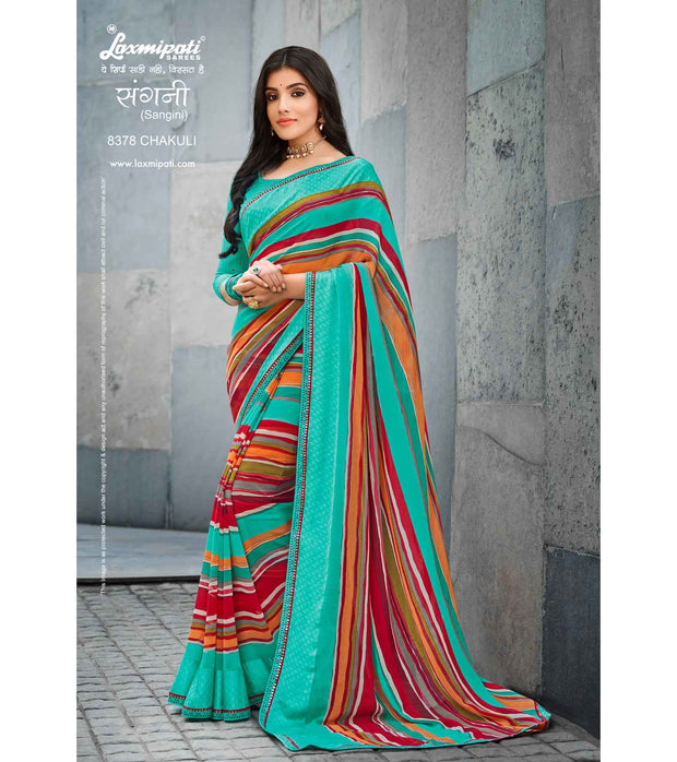 Laxmipati Sangini 8378 Georgette with Satin Patta Multicolor Saree