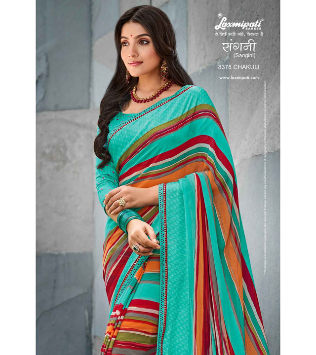 Laxmipati Sangini 8378 Georgette with Satin Patta Multicolor Saree