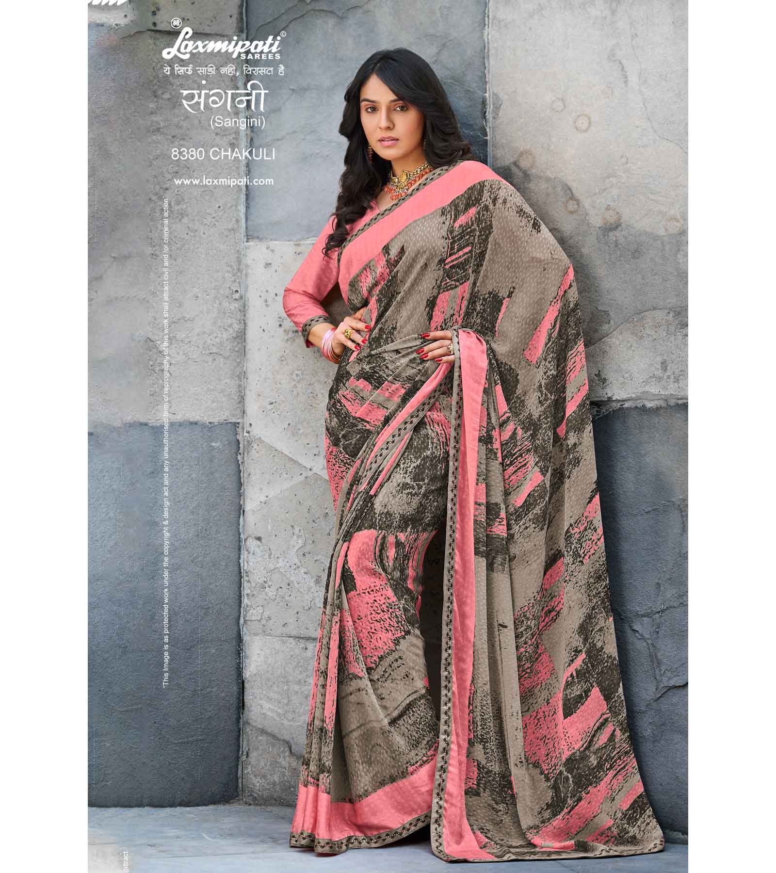 Laxmipati Sangini 8380 Georgette with Satin Patta Multicolor Saree