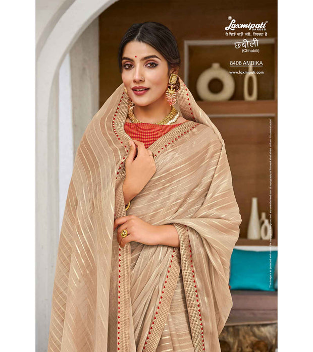 Laxmipati  Chhabili 8408 Sparkle Chiffon Chikoo Saree