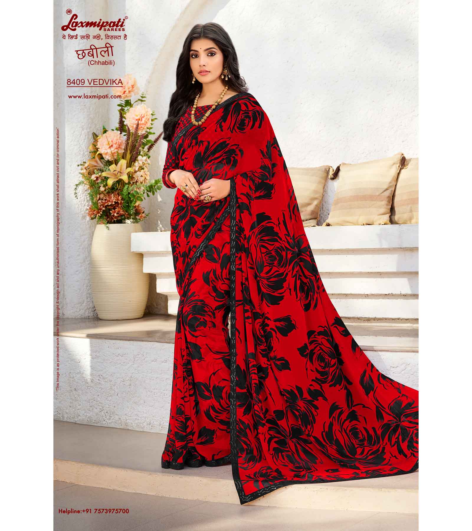 Laxmipati  Chhabili 8409 Georgette Red & Black Saree