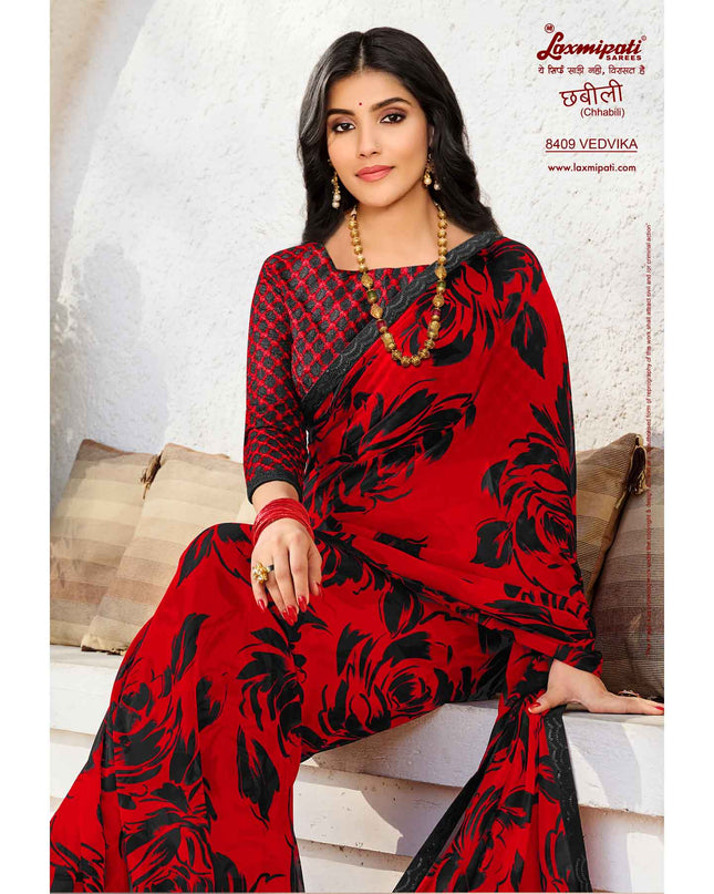 Laxmipati  Chhabili 8409 Georgette Red & Black Saree