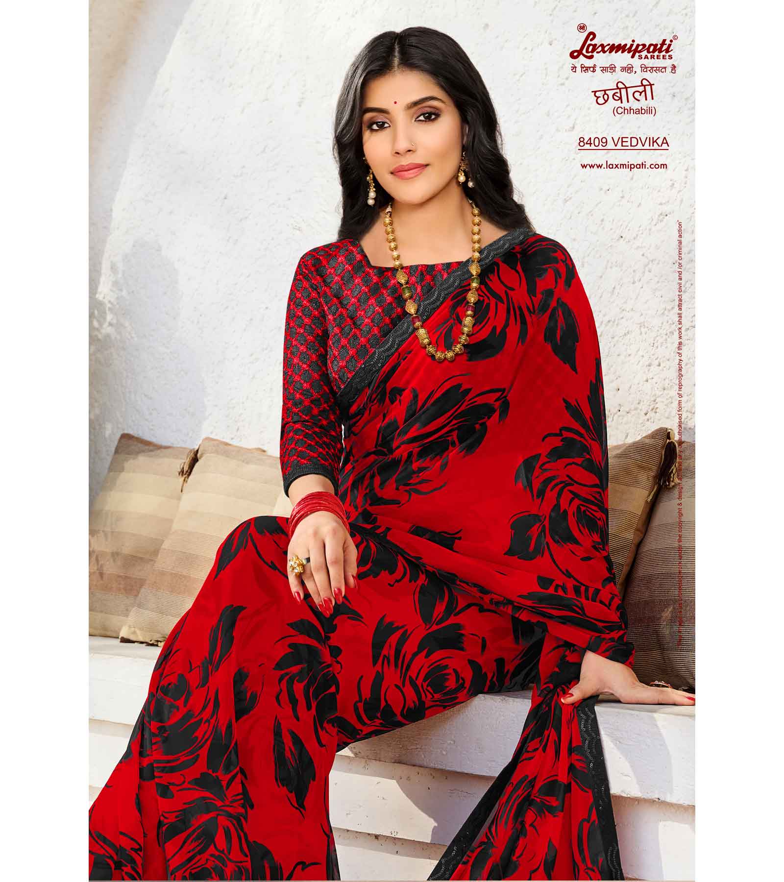 Laxmipati  Chhabili 8409 Georgette Red & Black Saree