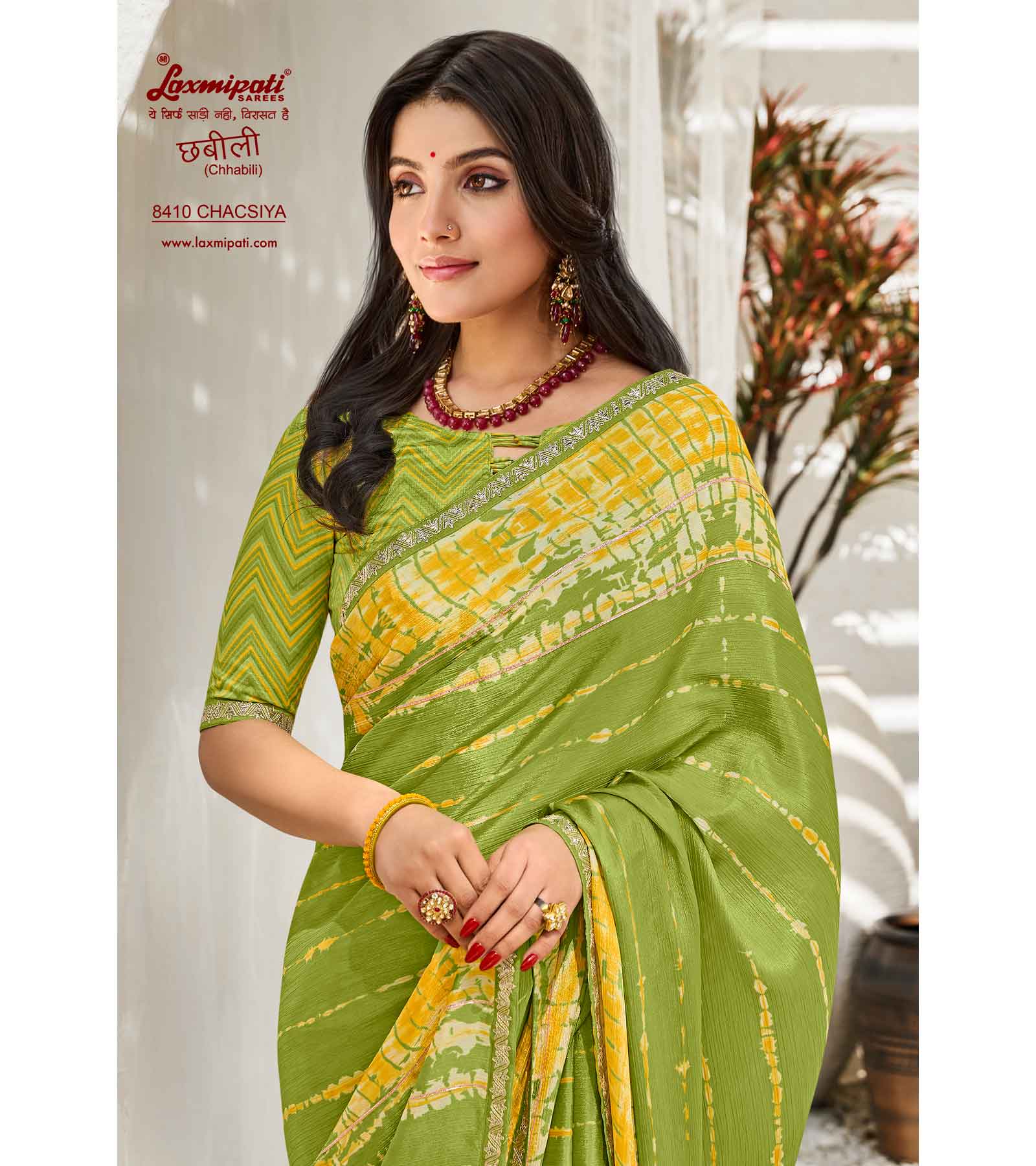 Laxmipati  Chhabili 8410 Chiffon Tasab Olive Green Saree