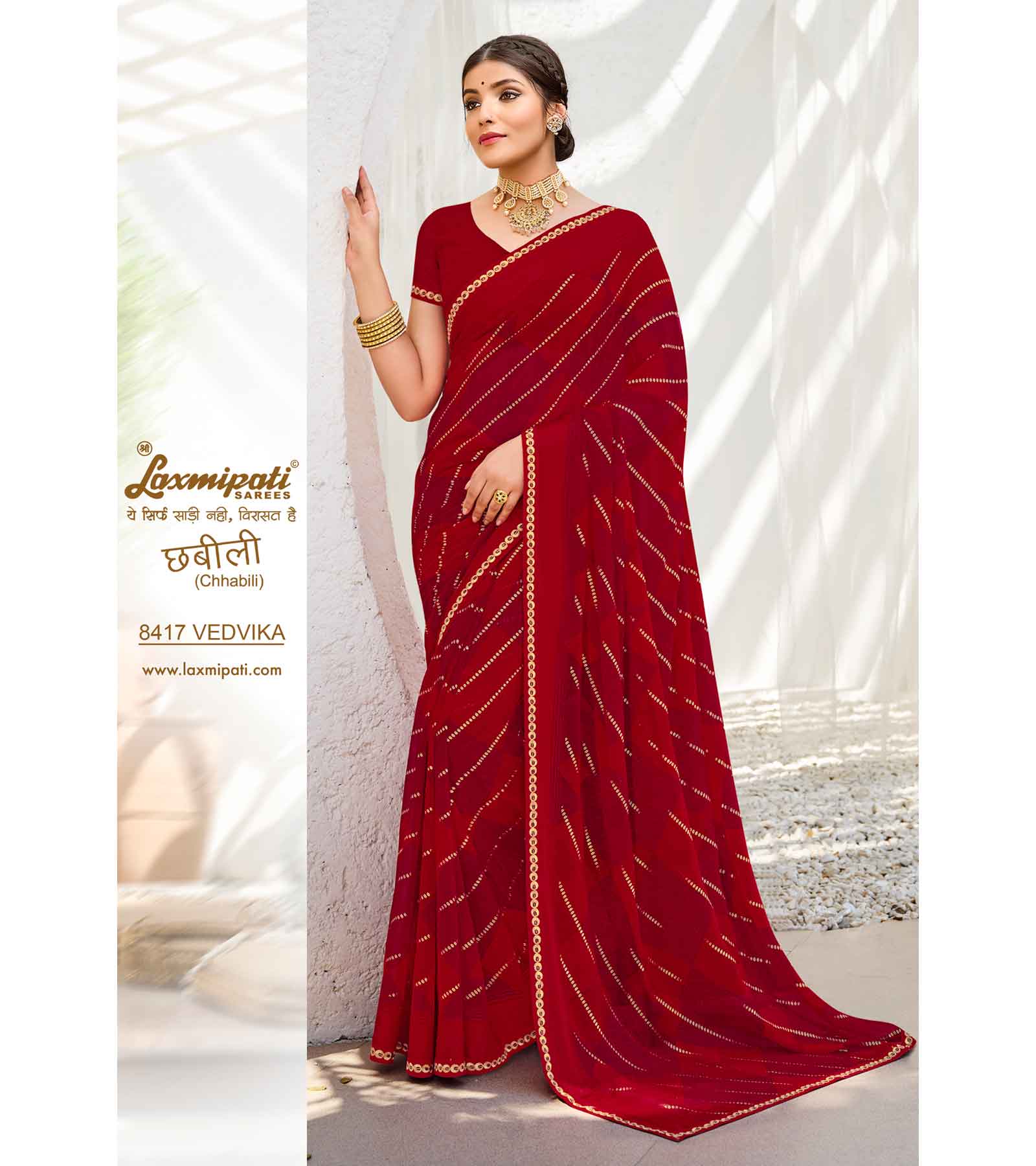 Laxmipati Chhabili 8417 Georgette with Satin Patta Maroon Saree