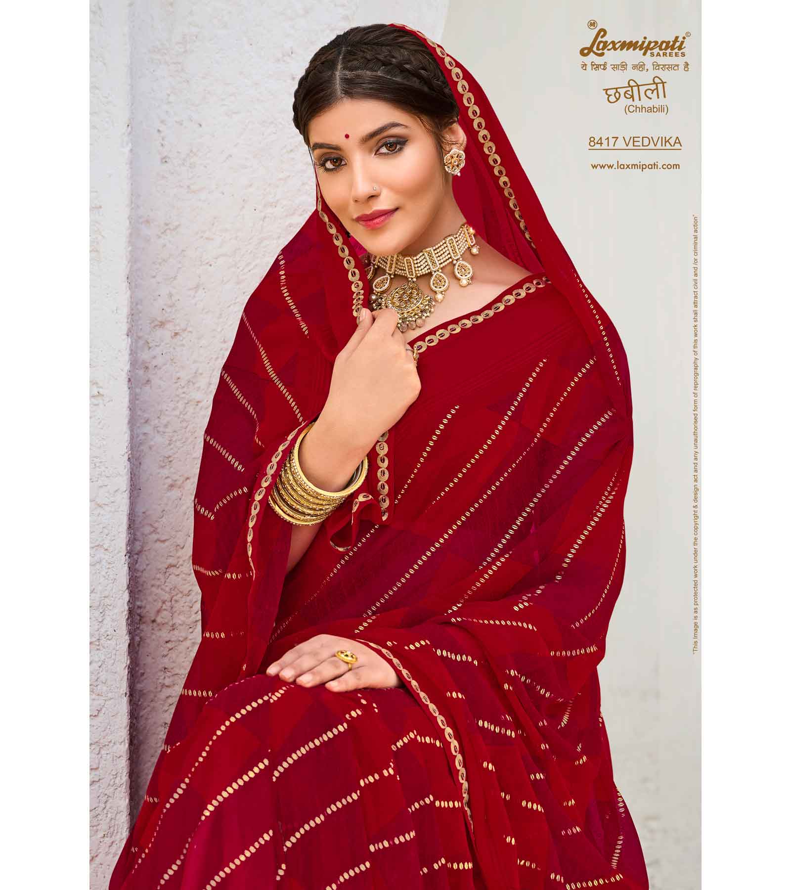 Laxmipati Chhabili 8417 Georgette with Satin Patta Maroon Saree