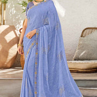 Laxmipati Chhabili 8418 Silk Chiffon Sky Blue Saree