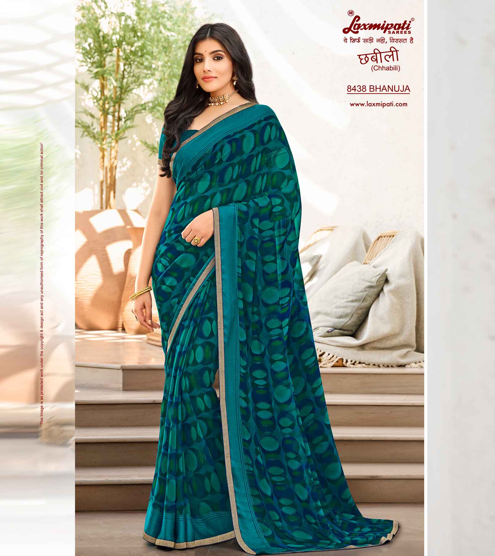 Laxmipati Chhabili 8438 Chiffon with Satin Patta Morpinch Saree