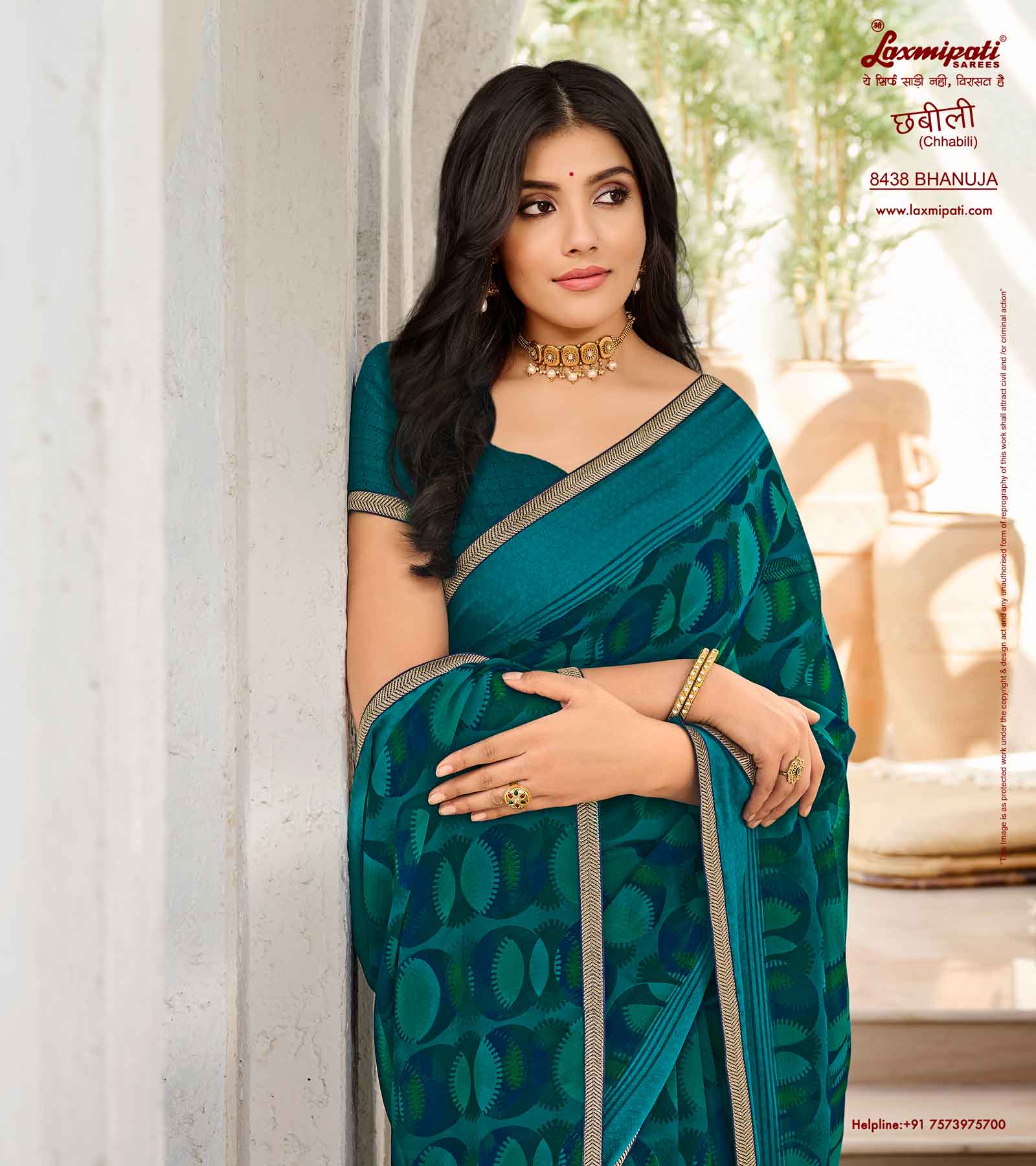 Laxmipati Chhabili 8438 Chiffon with Satin Patta Morpinch Saree