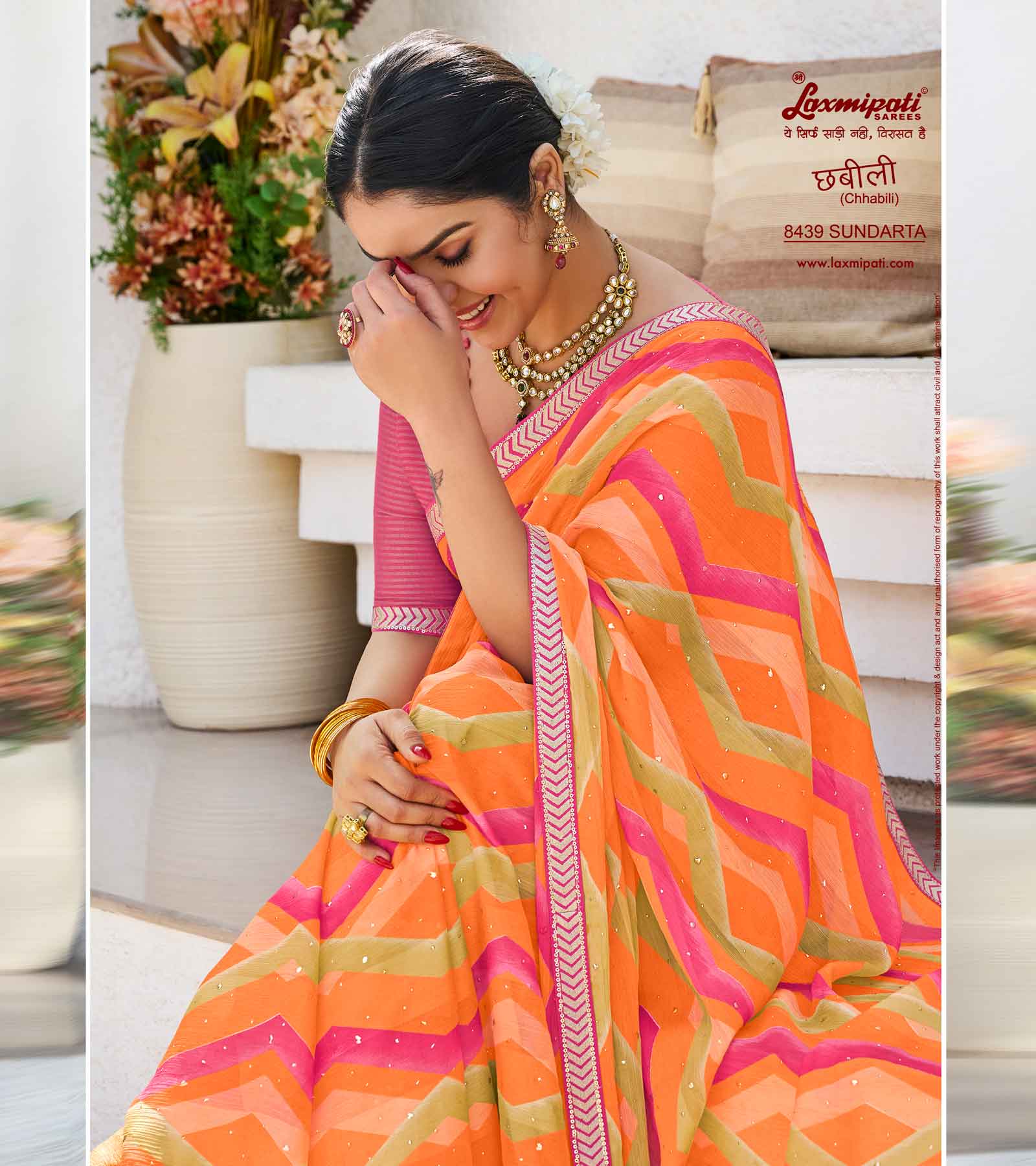 Laxmipati Chhabili 8439 Sparkle Chiffon With patta Multicolor Saree