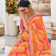 Laxmipati Chhabili 8439 Sparkle Chiffon With patta Multicolor Saree