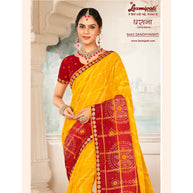 Laxmipati Gharaana 8443 Chiffon Checks Red & Yellow Saree