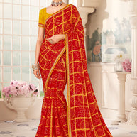 Laxmipati Gharaana 8445 Chiffon Checks Red Saree