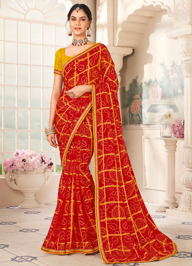 Laxmipati Gharaana 8445 Chiffon Checks Red Saree