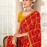 Laxmipati Gharaana 8445 Chiffon Checks Red Saree