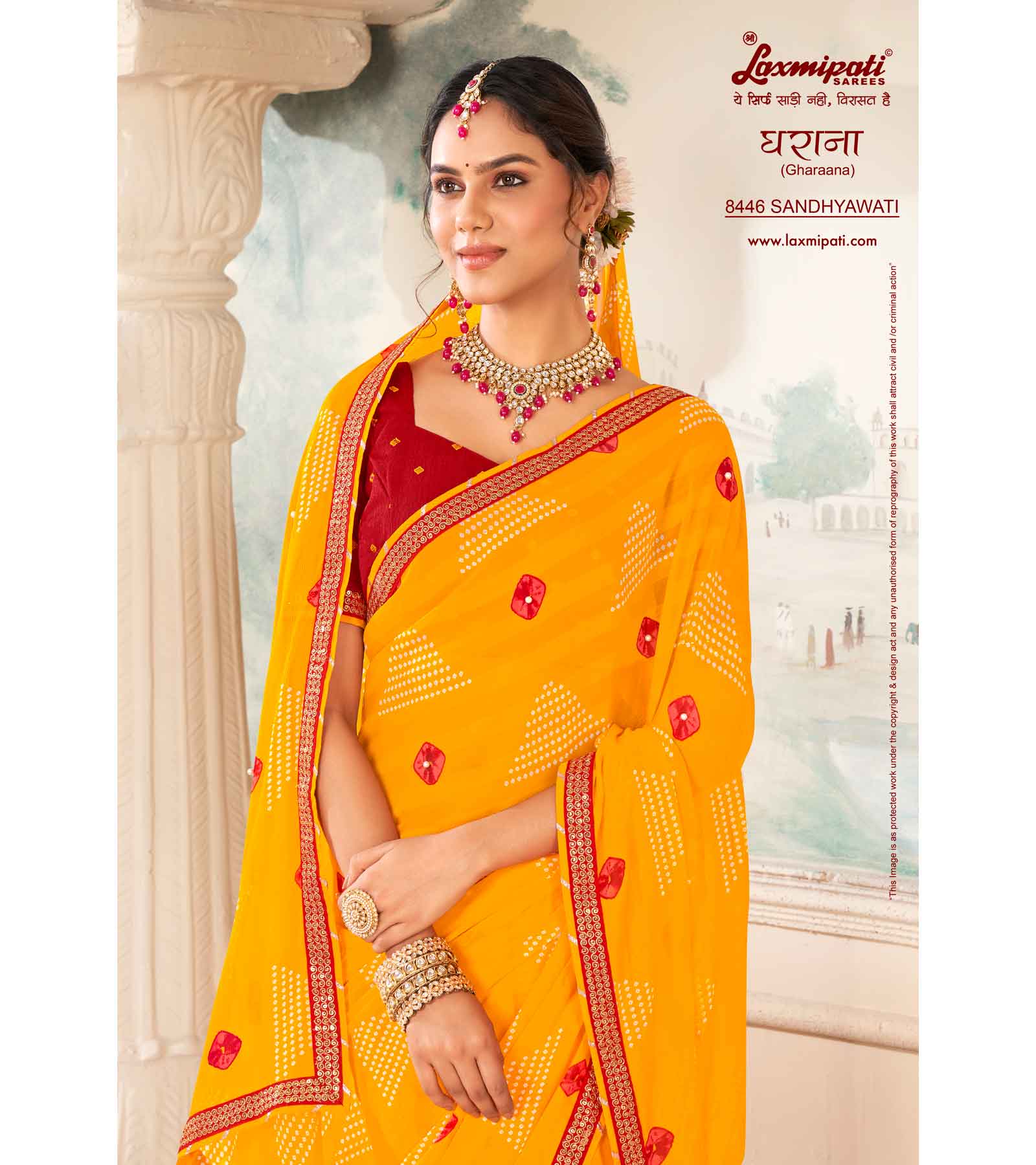 Laxmipati Gharaana 8446 Chiffon Gold Saree