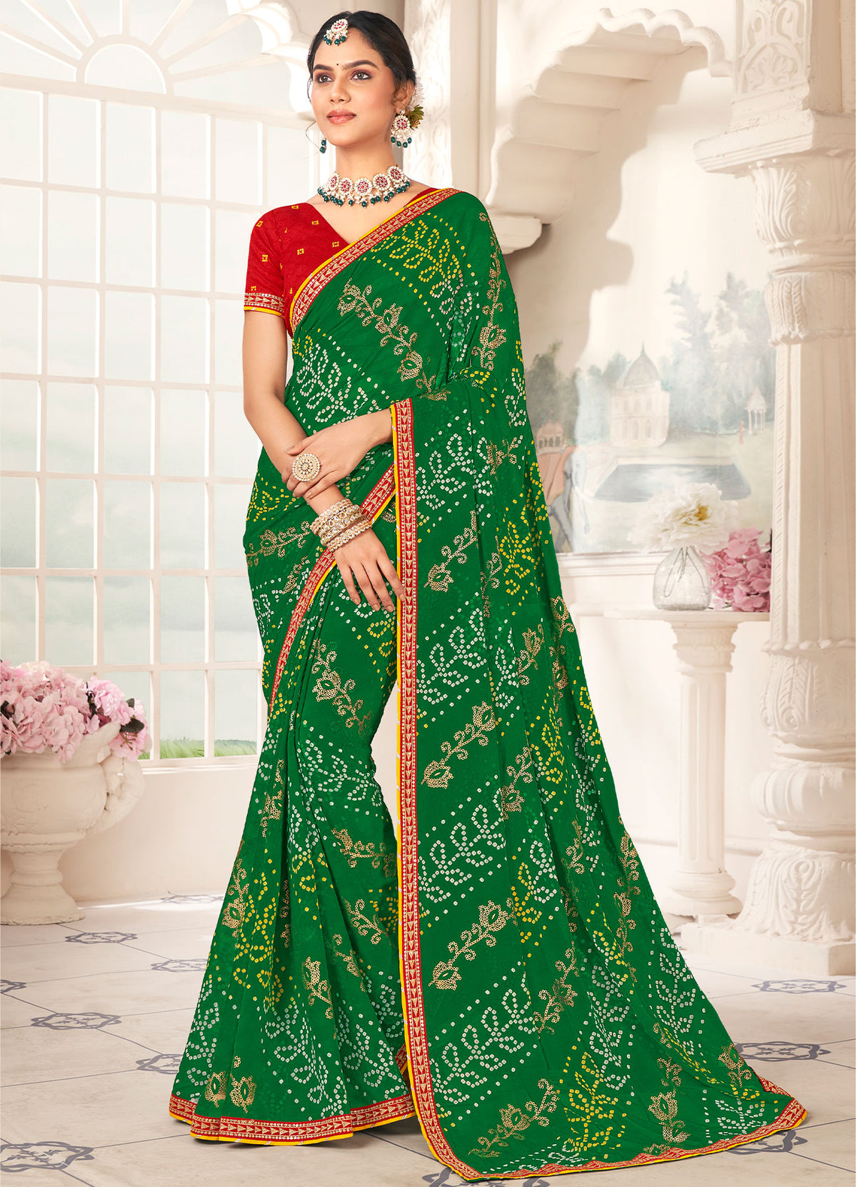 Laxmipati Gharaana 8448 Chiffon Green Saree