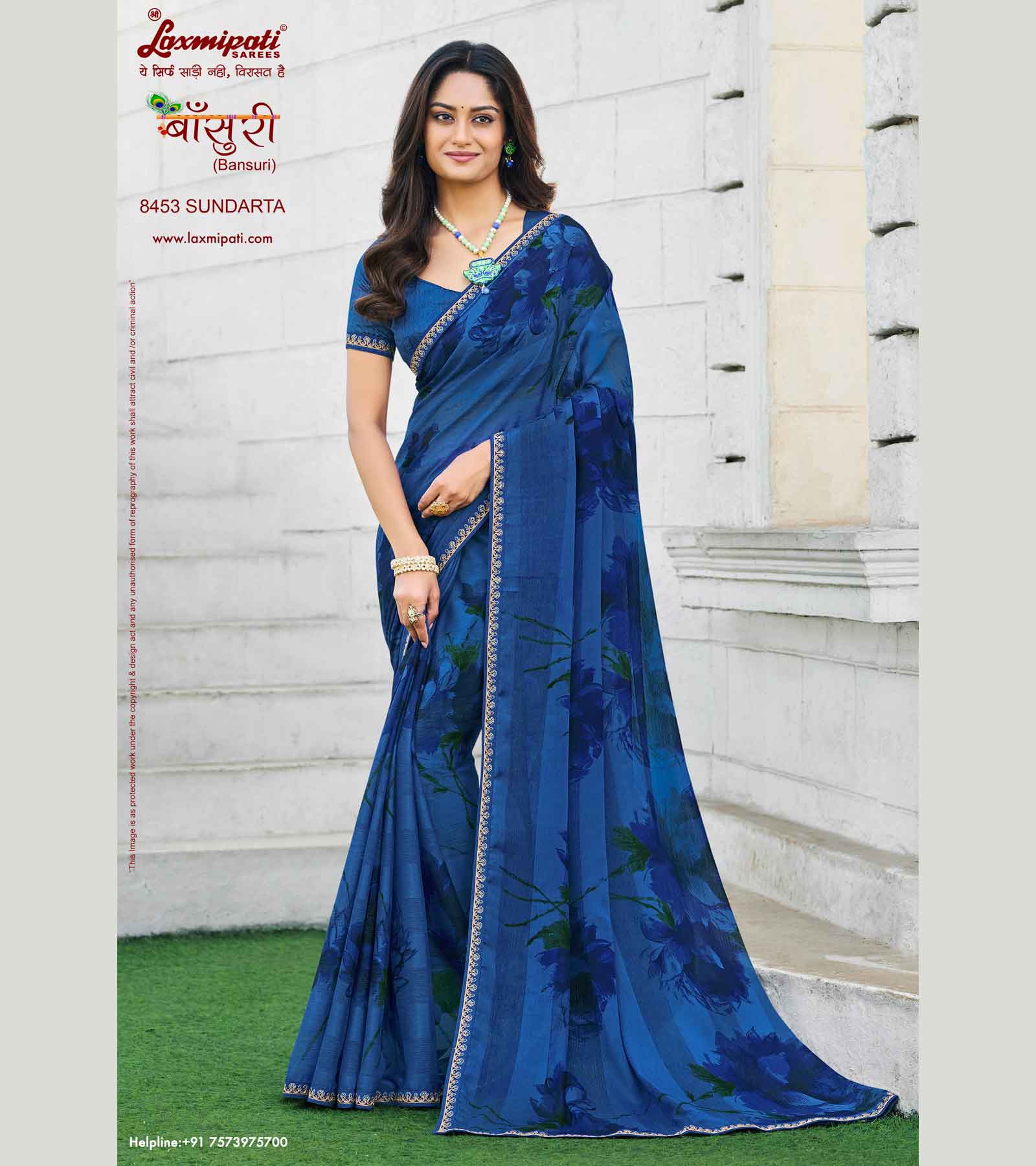 Laxmipati Bansuri 8453 Sharmili Chiffon Blue Saree