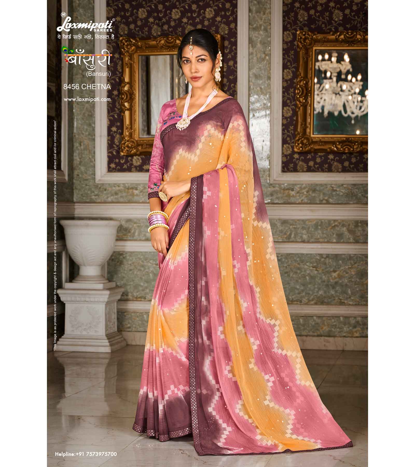 Laxmipati Bansuri 8456 Chiffon Butti Multicolor Saree