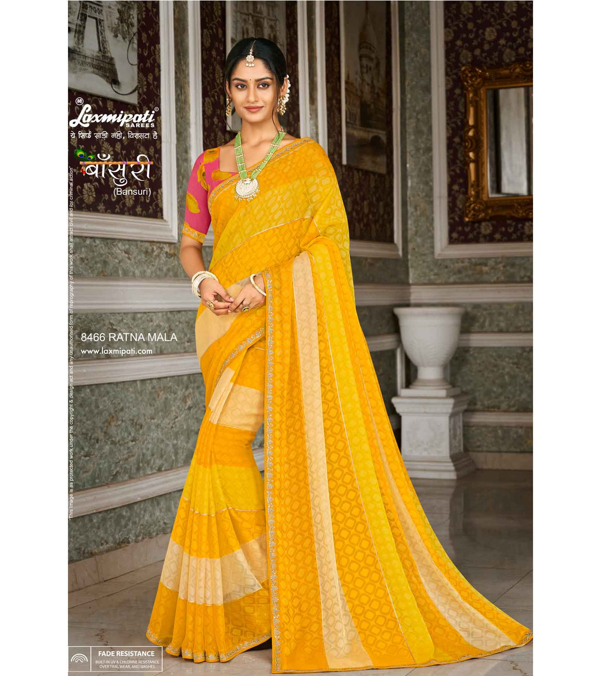 Laxmipati Bansuri 8466 Chiffon Brasso Mustard Saree