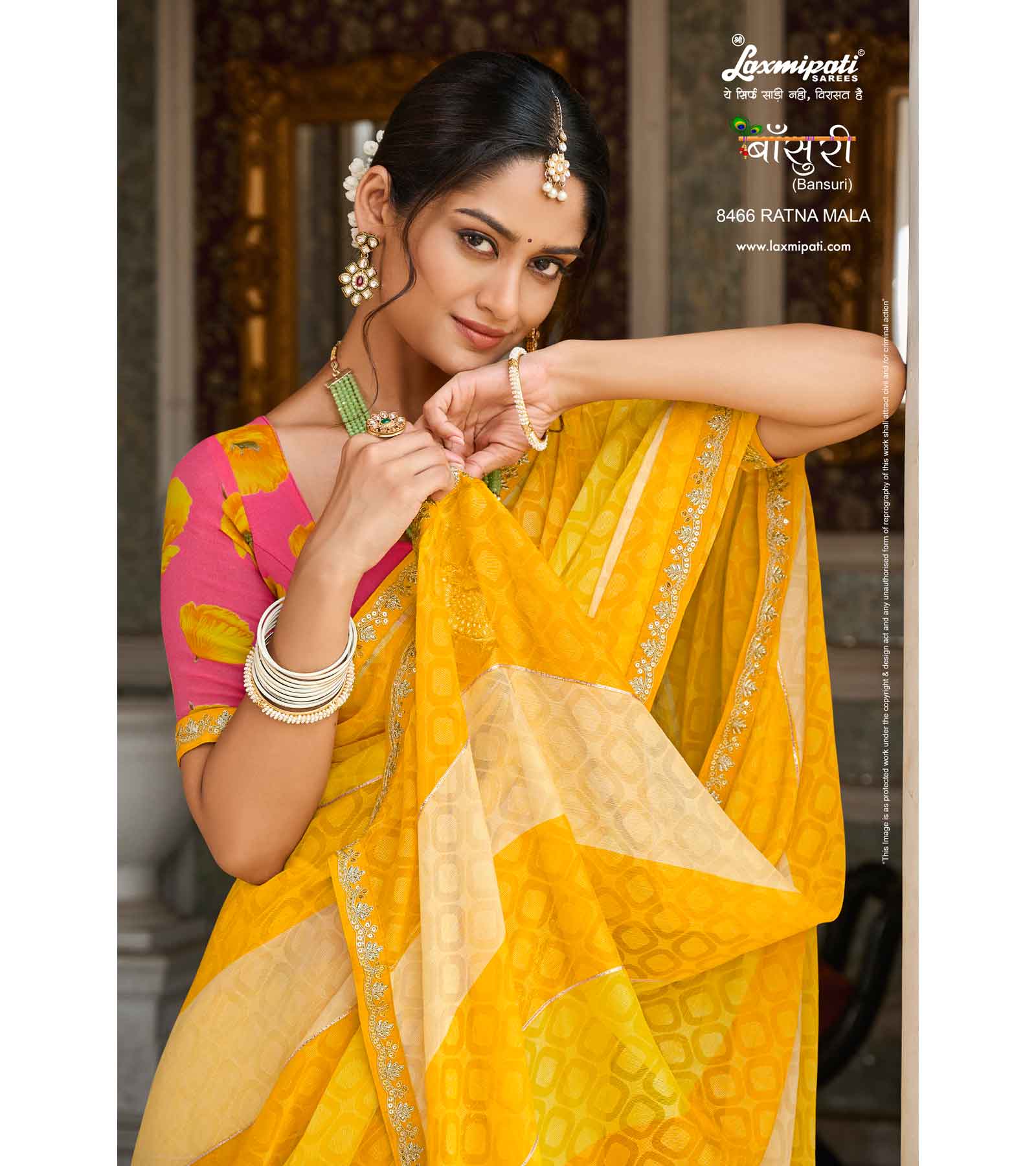 Laxmipati Bansuri 8466 Chiffon Brasso Mustard Saree