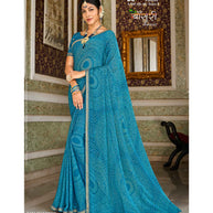Laxmipati Bansuri 8474 Satin Chiffon Dark Firozi Saree