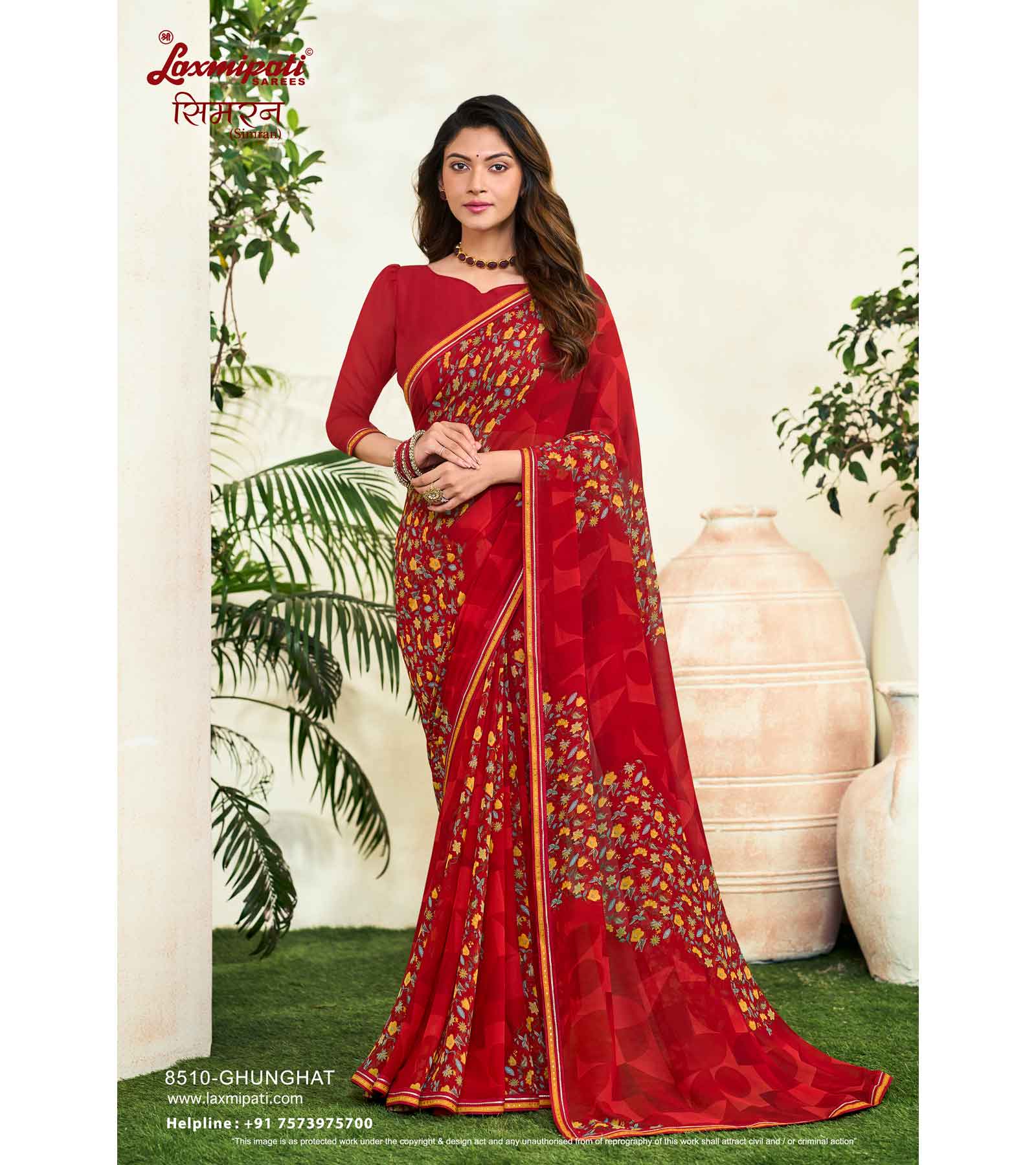 Laxmipati Simarn 8510 Georgette Red Saree