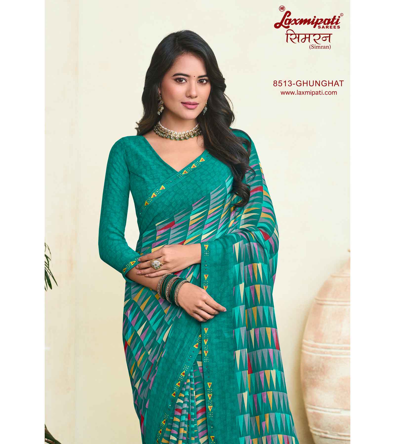 Laxmipati Simarn 8513 Georgette Teal Blue Saree