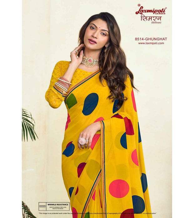 Laxmipati Simarn 8514 Georgette Yellow Saree