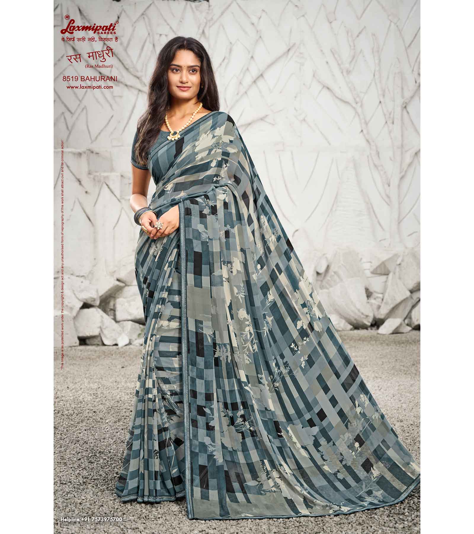 Laxmipati Ras Madhuri 8519 Wetless Grey Saree