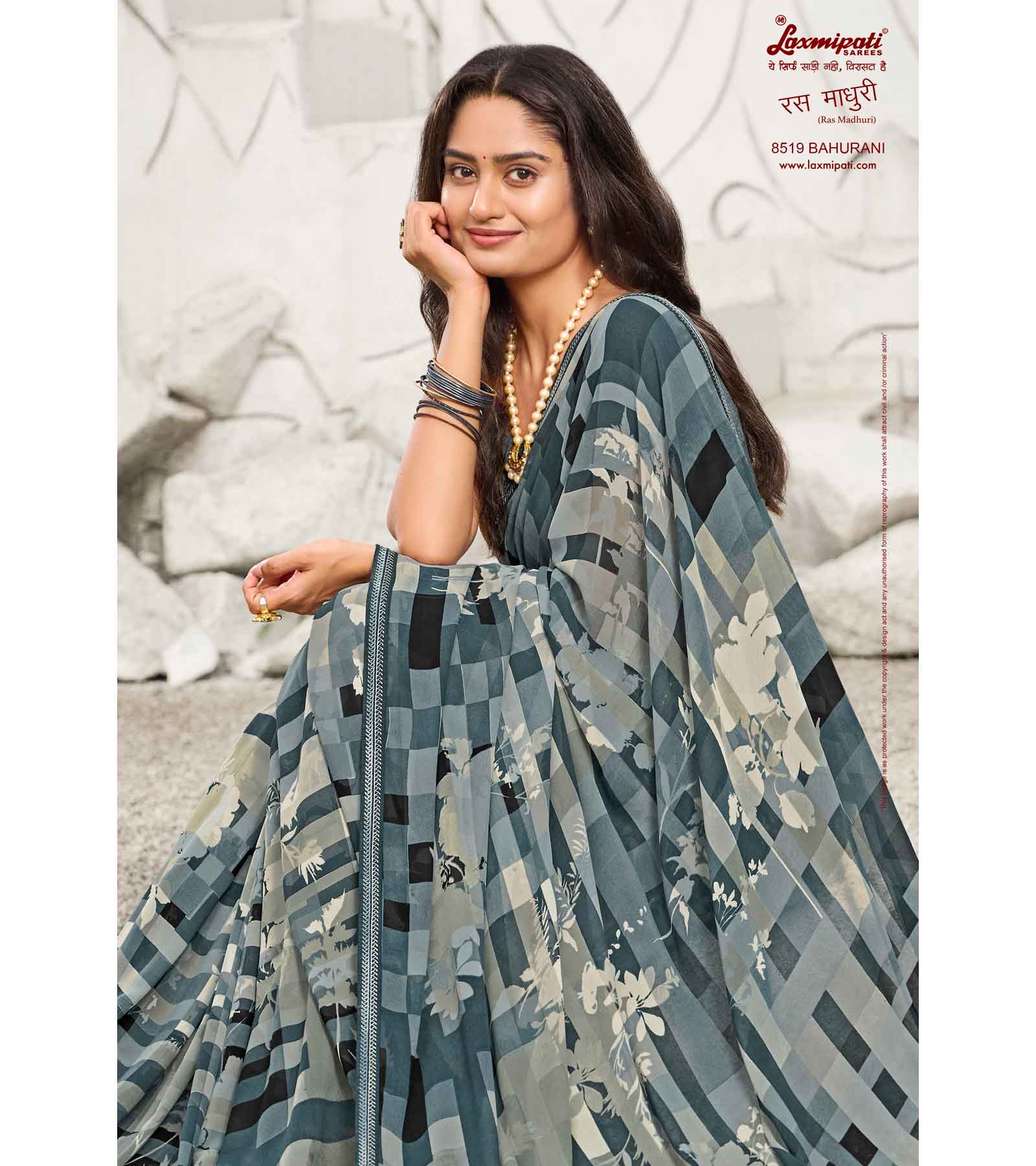 Laxmipati Ras Madhuri 8519 Wetless Grey Saree