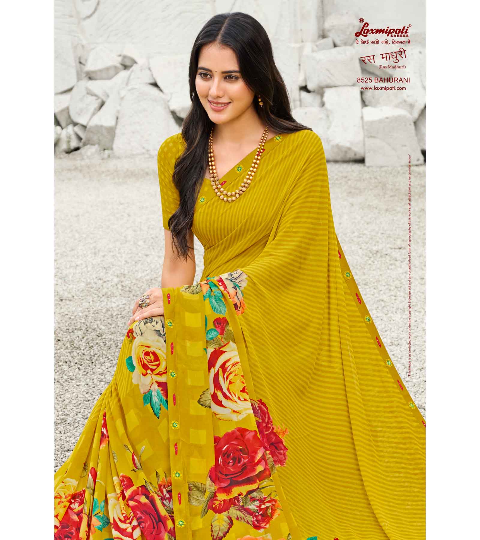 Laxmipati Ras Madhuri 8525 Wetless Yellow Saree