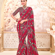 Red Georgette Saree with Graceful Lace Border - Kitkat