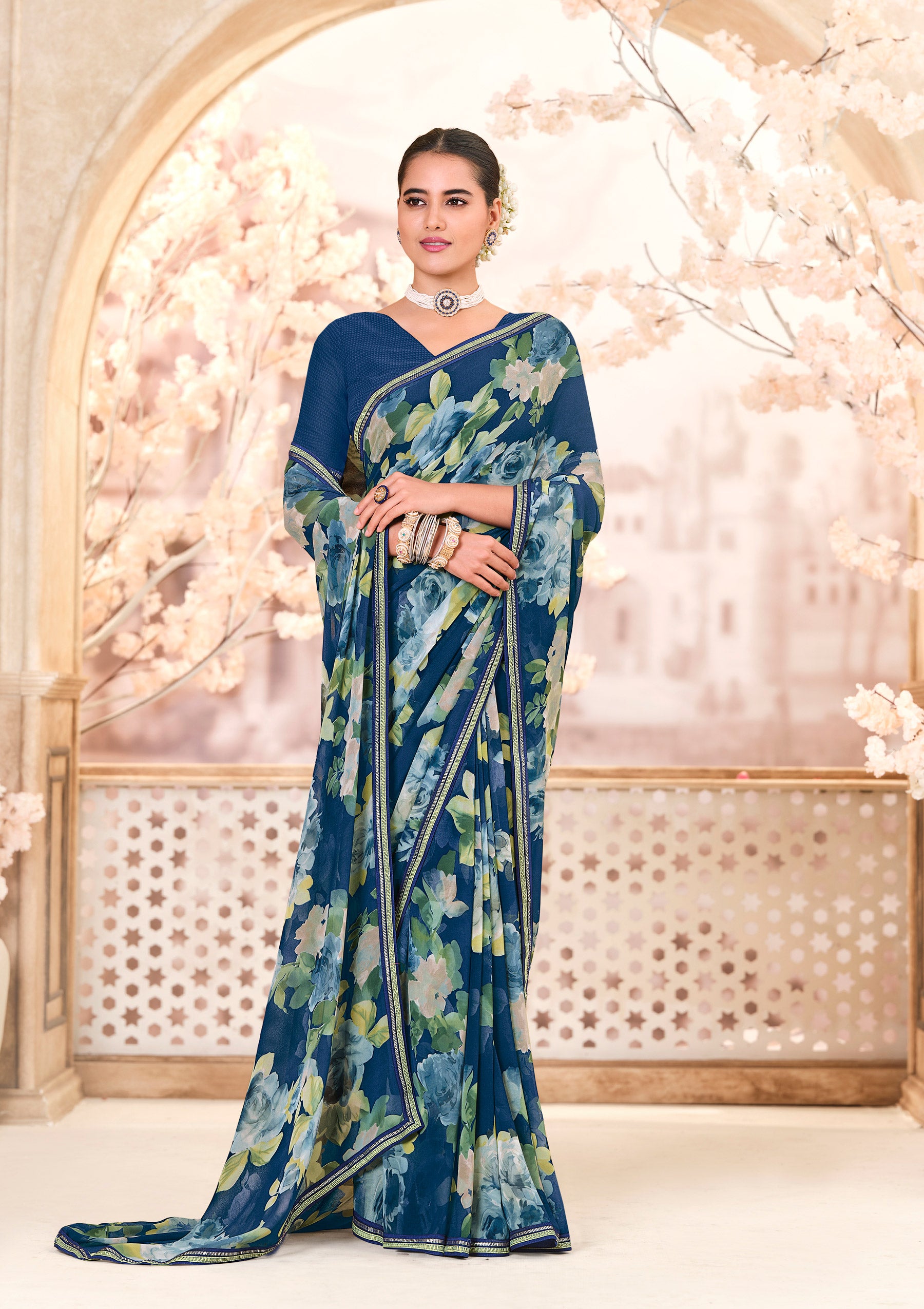 Laxmipati Kitkat 8529 Georgette Blue Saree