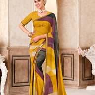 Yellow Georgette Saree with Graceful Lace Border - Kitkat