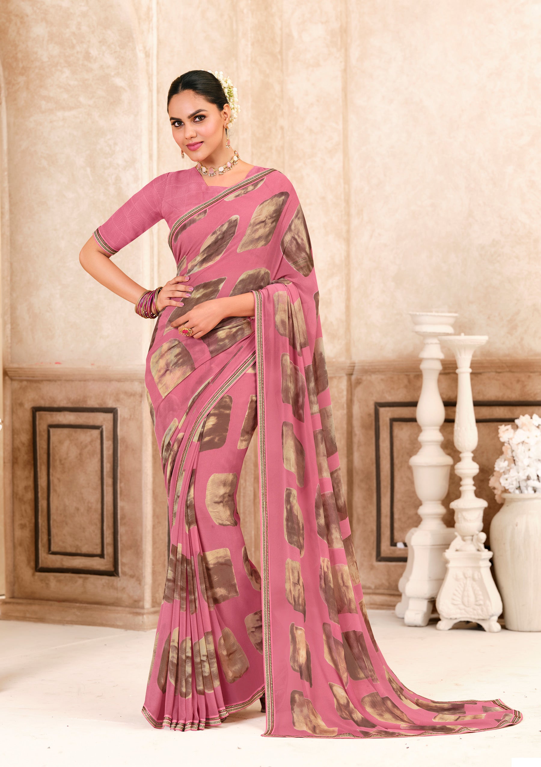 Laxmipati Kitkat 8532 Georgette Baby Pink Saree