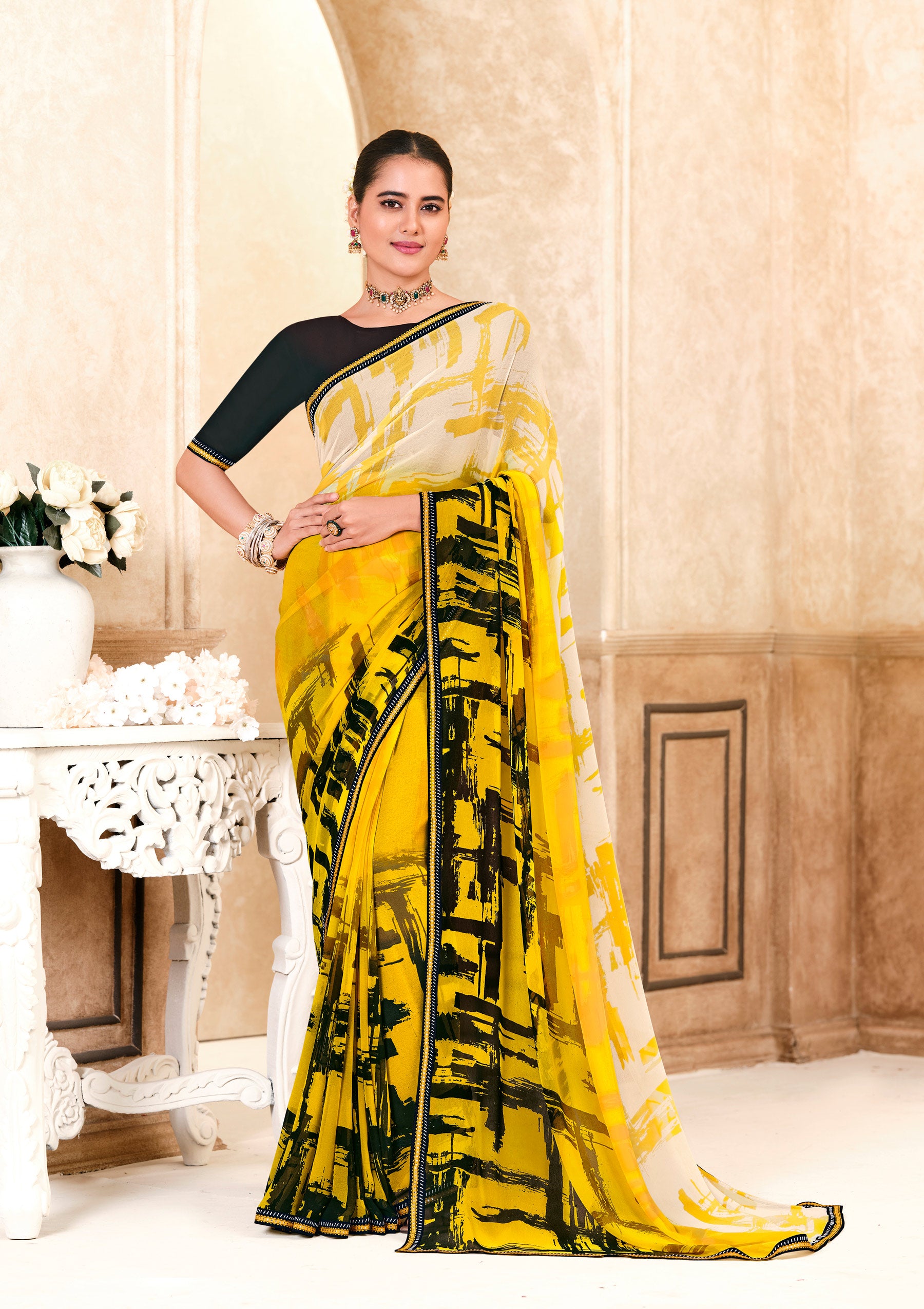 Laxmipati Kitkat 8533 Georgette Yellow Saree