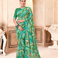 Green Georgette Saree with Graceful Lace Border - Kitkat