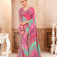 Muliticolor Georgette Saree with Graceful Lace Border - Kitkat