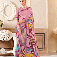 Multicolor Georgette Saree with Graceful Lace Border - Kitkat