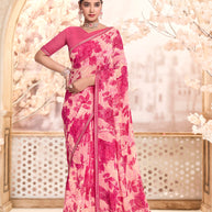 Baby Pink Georgette Saree with Graceful Lace Border - Kitkat