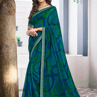 Blue Georgette Saree with Geometric Print - Nazaara