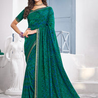 Teal Georgette Saree with Geometric Print- Nazaara